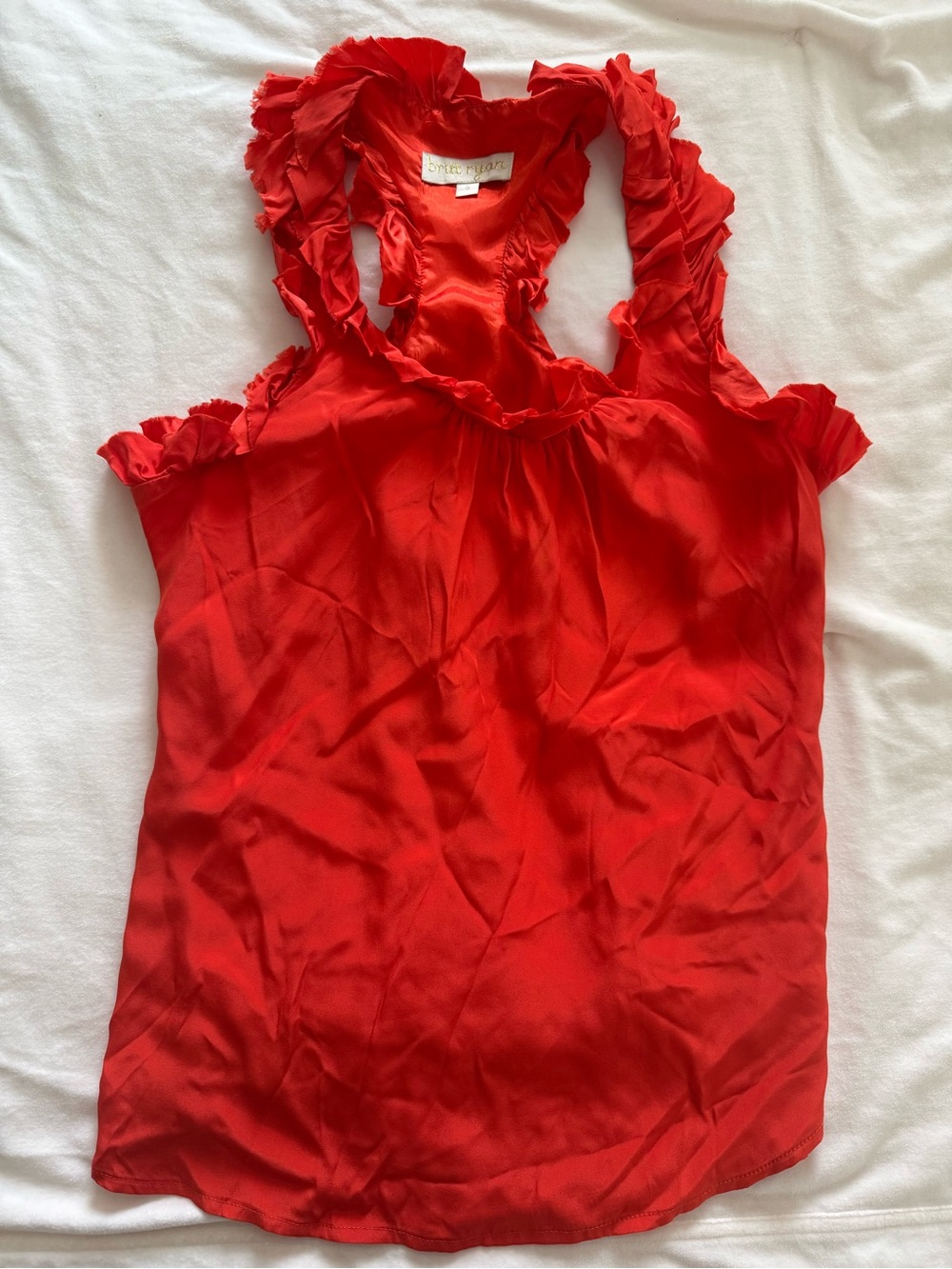 Silk Ruffled Red Sleeveless Tank Top by Britt Ryan